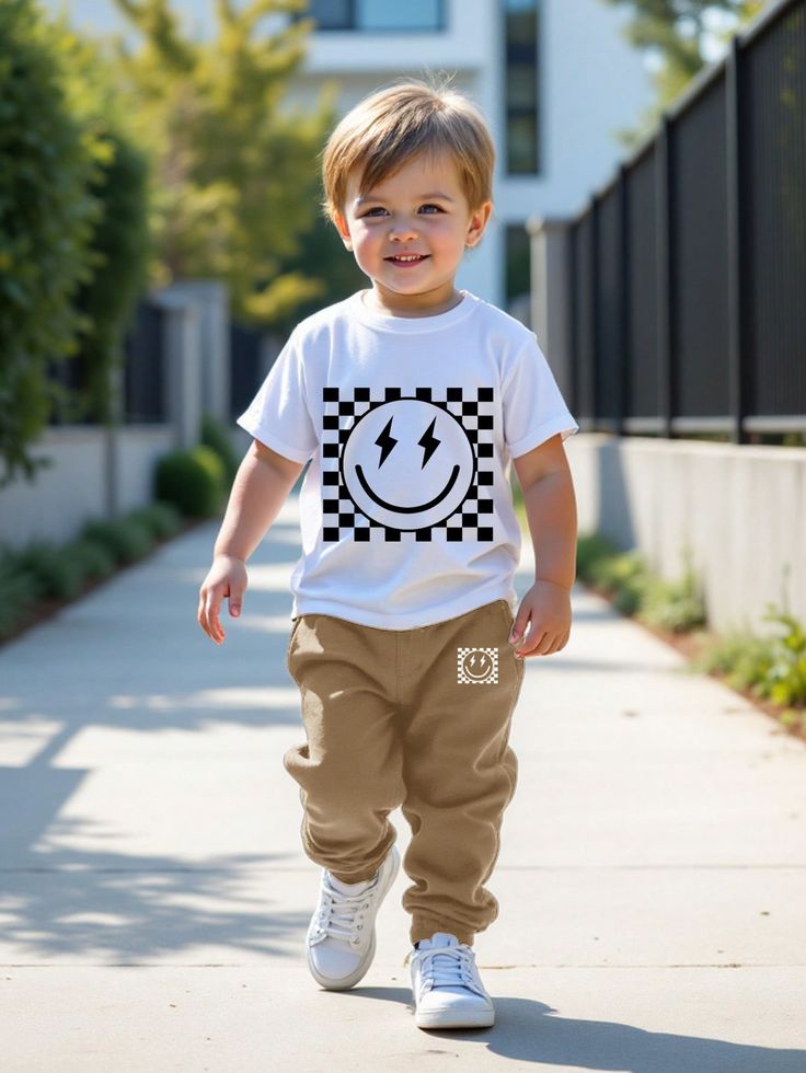 2pcs_Set Young Boy Casual Round Neck Short Sleeve Top & Pants, Suitable For Summer