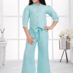 TrendWale miniANGEL Edition: Girls' "Daydream" Floral Embroidered Shirt & Belted Pant Set