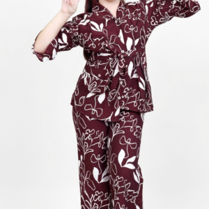 TrendWale Lillybell "Midnight Bloom" Edition: Girls' Floral Wrap Shirt & Wide-Leg Pant Set