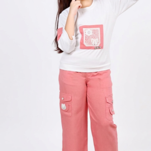 TrendWale Lillybell "Queen" Edition: Girls' Floral Mesh Sweatshirt & Utility Cargo Set