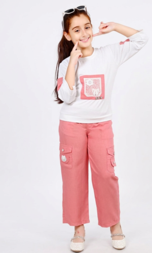 girl wearing casual top and pink cargo pants kids summer outfit comfortable daily wear TrendWale