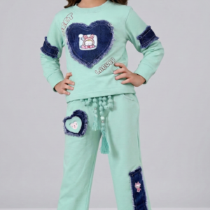 TrendWale "Dream Baby" Edition: Girls' Denim Heart-Patch Sweatshirt & Tassel Trouser Set