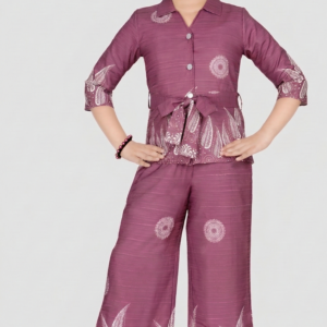 TrendWale Auli "Artistic" Edition: Girls' Mandala & Leaf Print Belted Coord Set