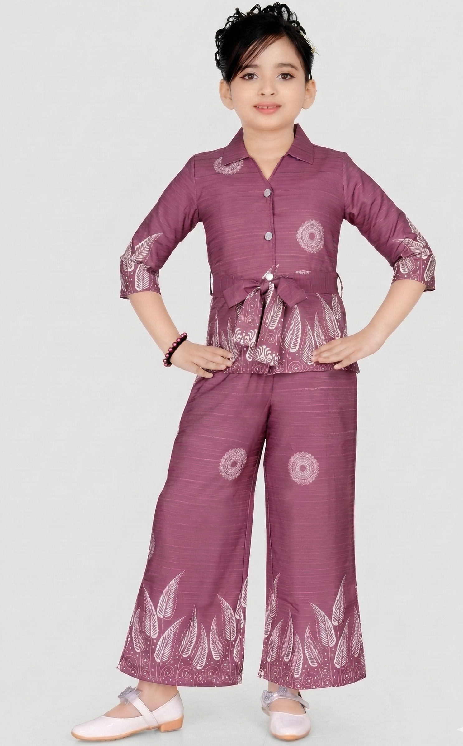 TrendWale Auli "Artistic" Edition: Girls' Mandala & Leaf Print Belted Coord Set