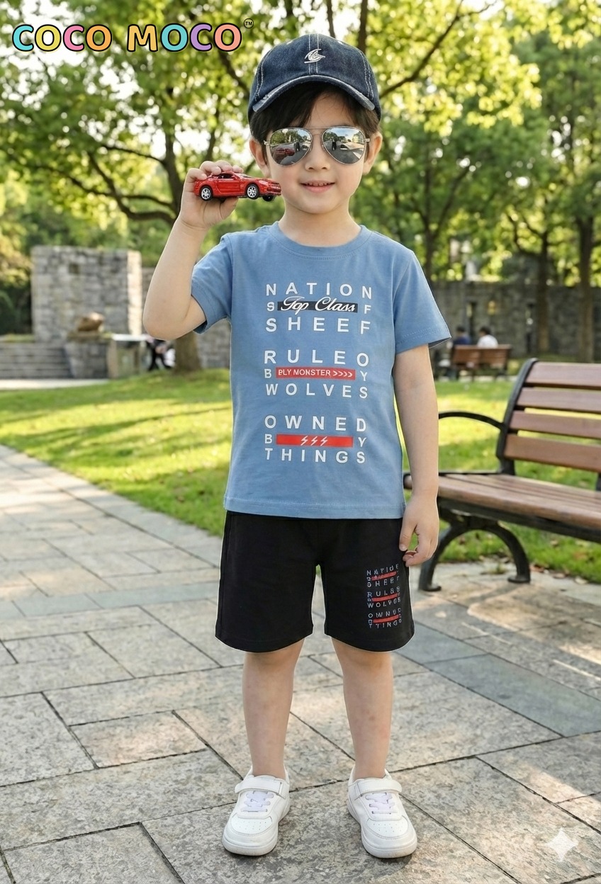 Trend Wale Sheep Wolves Print Boys Shorts Set