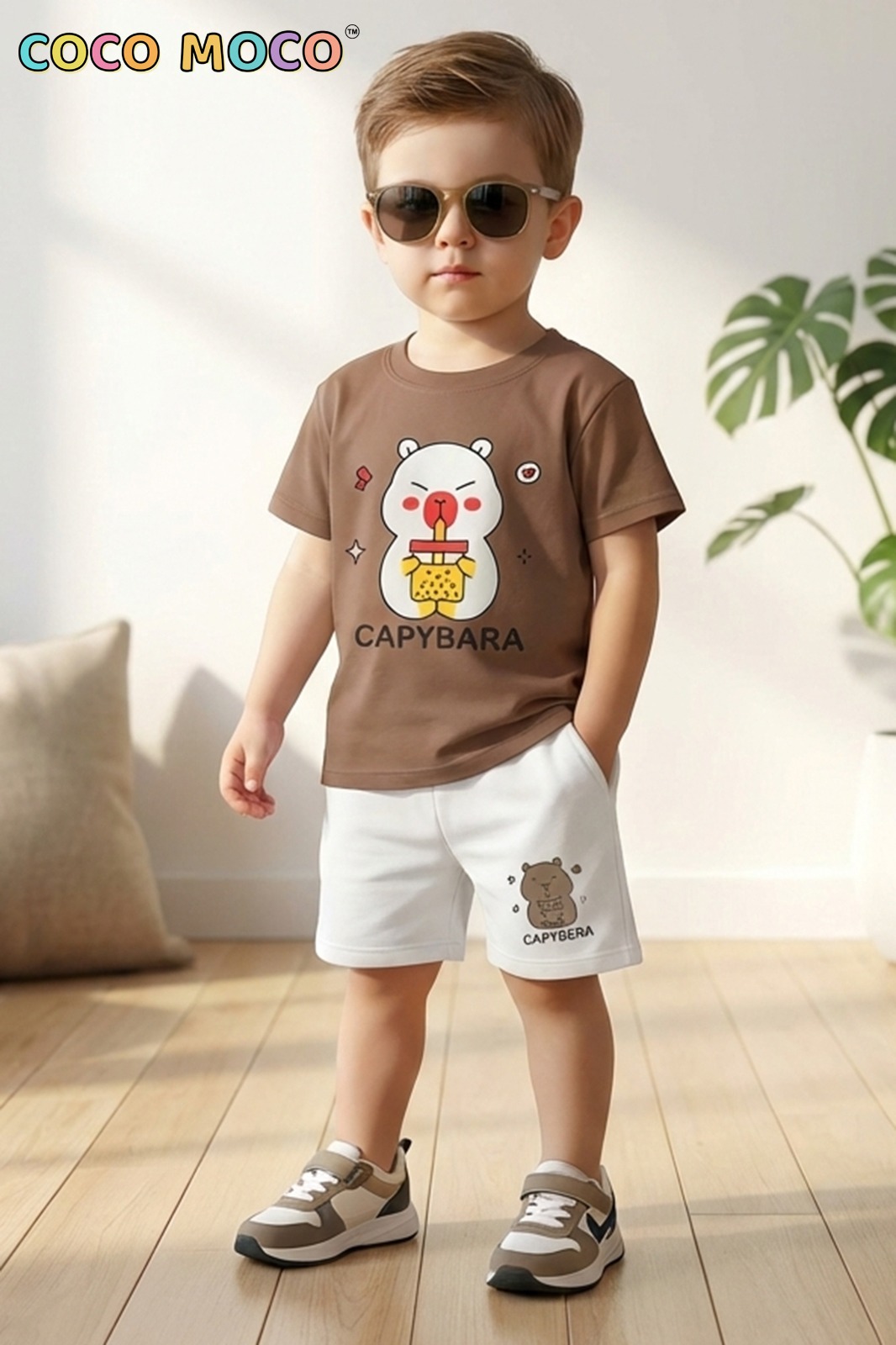 Trend Wale Capybara Print Boys Shorts Set