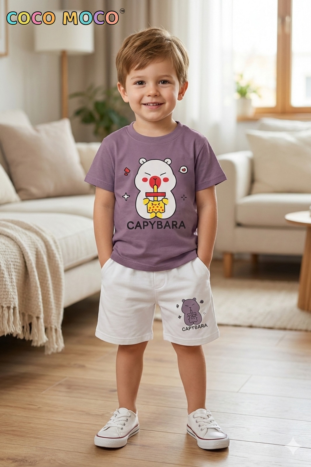 Trend Wale Capybara Print Boys Shorts Set - Image 2
