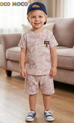 toddler wearing pink tie dye cotton t-shirt and shorts set kids outfit TrendWale