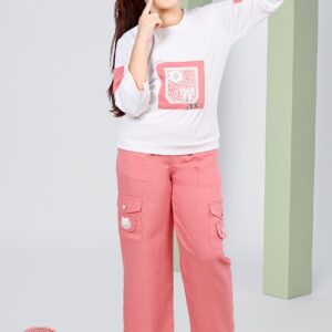 TrendWale Lillybell "Queen" Edition: Girls' Floral Mesh Sweatshirt & Utility Cargo Set