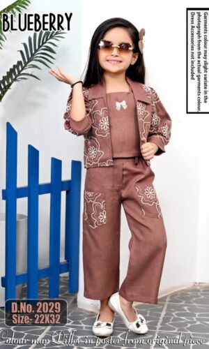 girl wearing brown embroidered co ord set with jacket kids ethnic outfit stylish TrendWale