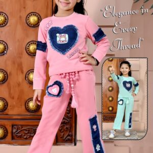 TrendWale "Dream Baby" Edition: Girls' Denim Heart-Patch Sweatshirt & Tassel Trouser Set