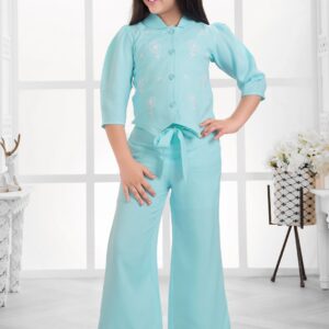 TrendWale miniANGEL Edition: Girls' "Daydream" Floral Embroidered Shirt & Belted Pant Set