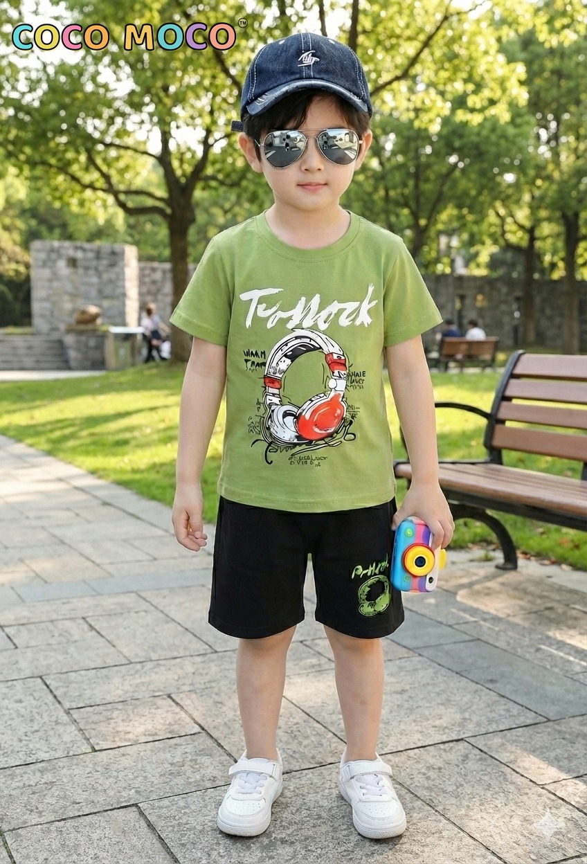 TrendWale "Music & Beats" Urban Coord Set: Boys' Headphone Graphic Cotton Outfit - Image 2