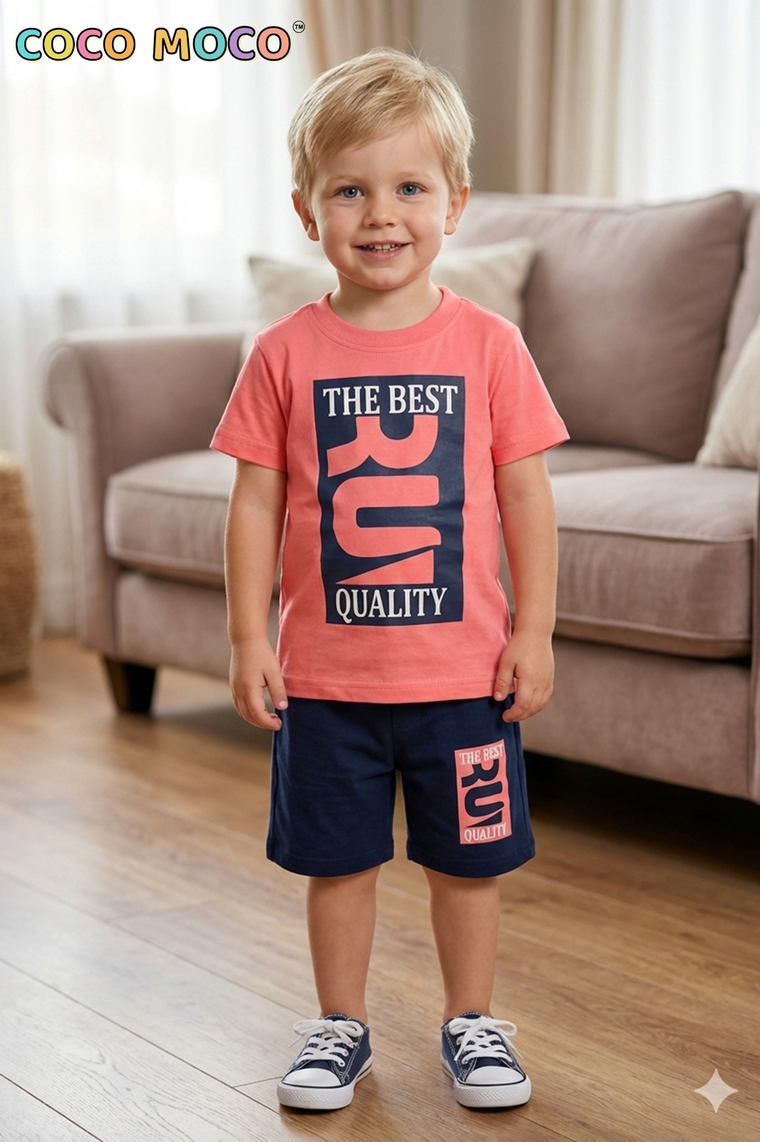 TrendWale Boys’ 2-Piece Cotton Summer Set – "The Best Quality" Graphic Tee & Shorts