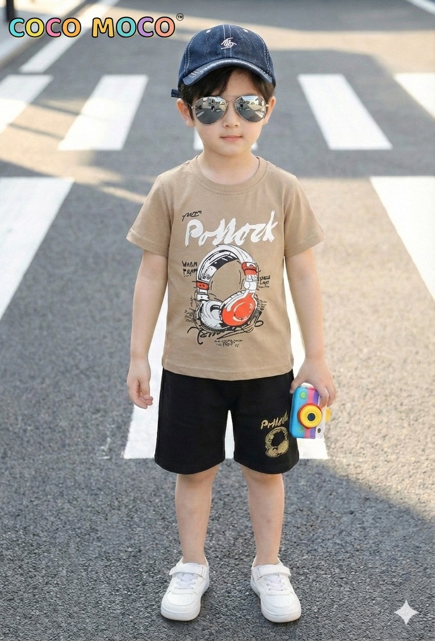 TrendWale "Music & Beats" Urban Coord Set: Boys' Headphone Graphic Cotton Outfit