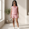 Girls Pink Top & Shorts Set | Stylish Sleeveless Kids Western Wear Outfit