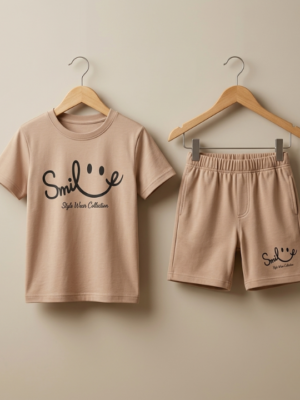 1 (12) Boys Smile Print T-Shirt & Shorts Set | Stylish Kids Summer Wear 2 Piece Outfit
