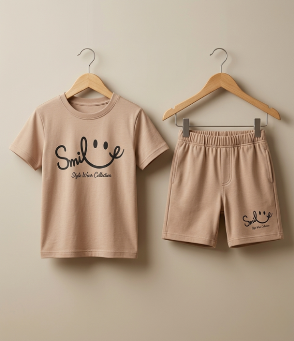 Boys Smile Print T-Shirt & Shorts Set | Stylish Kids Summer Wear 2 Piece Outfit