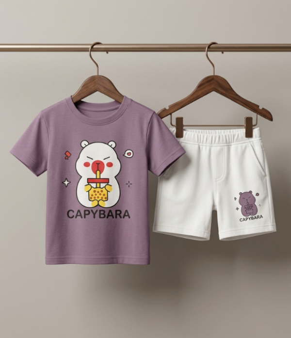 Boys Cartoon Print T-Shirt & Shorts Set | Cute Kids Casual Summer Wear Outfit