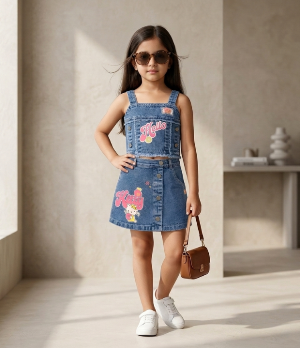 Girls Blue Denim Dungaree Dress | Stylish Sleeveless Kids Western Wear Outfit