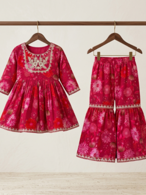 Girls Floral Printed Gharara Set | Stylish Ethnic Wear Outfit for Girls