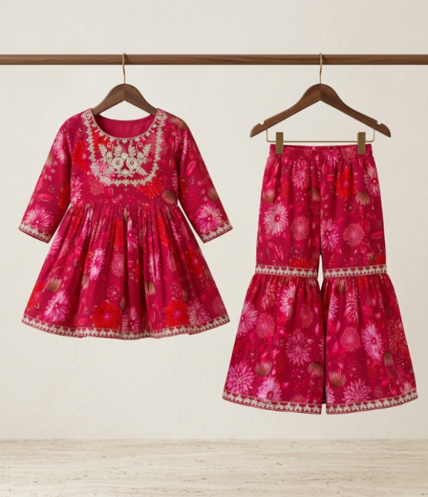 Girls Floral Printed Gharara Set | Stylish Ethnic Wear Outfit for Girls