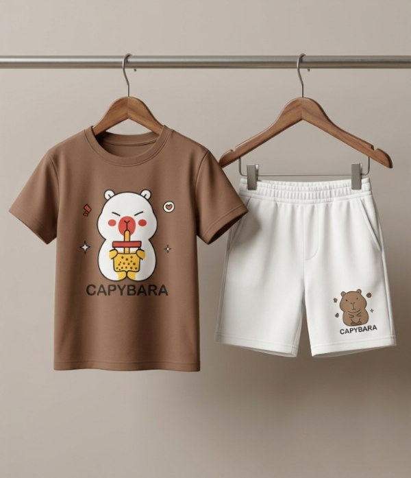 Boys Cartoon Print T-Shirt & Shorts Set | Cute Kids Casual Summer Wear Outfit