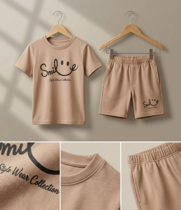 Boys Smile Print T-Shirt & Shorts Set | Stylish Kids Summer Wear 2 Piece Outfit