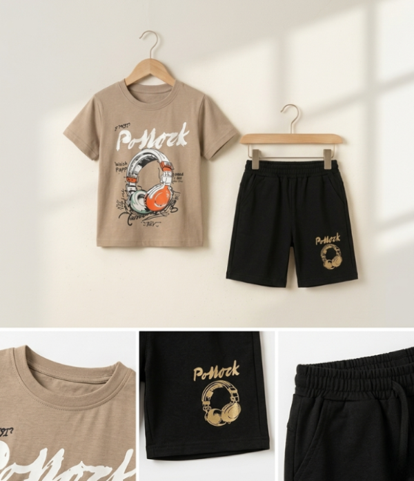 Boys Printed T-Shirt & Shorts Set | Trendy Kids Summer Casual Outfit