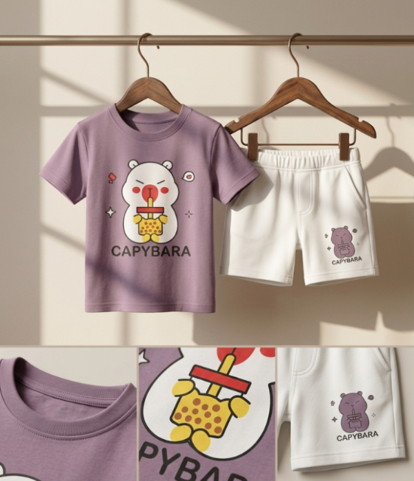Boys Cartoon Print T-Shirt & Shorts Set | Cute Kids Casual Summer Wear Outfit