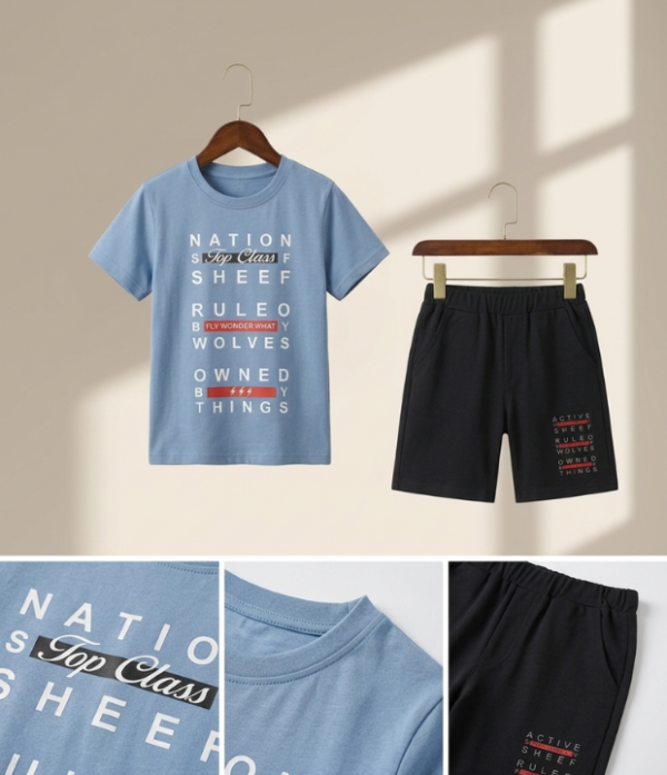 Boys Printed T-Shirt & Shorts Set | Trendy Kids Casual Summer Wear Outfit