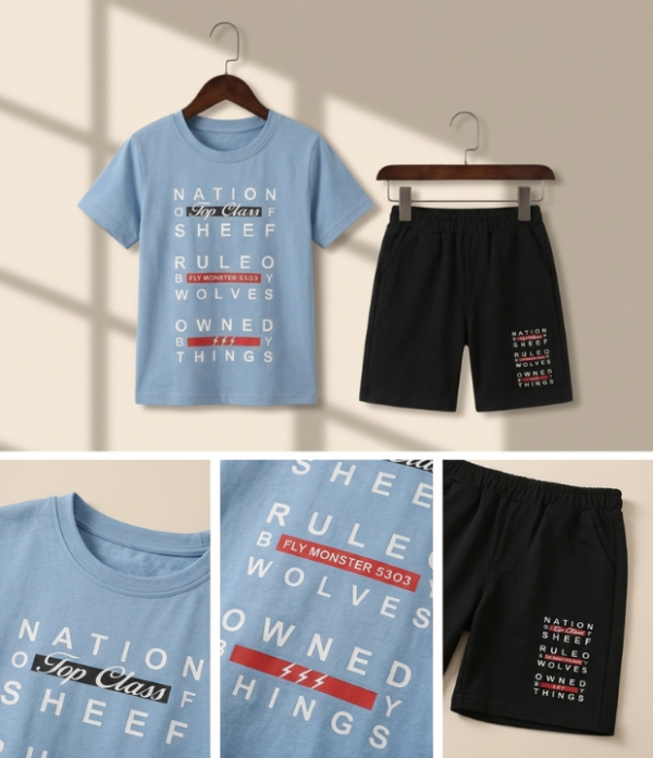 Boys Printed T-Shirt & Shorts Set | Trendy Kids Casual Summer Wear Outfit