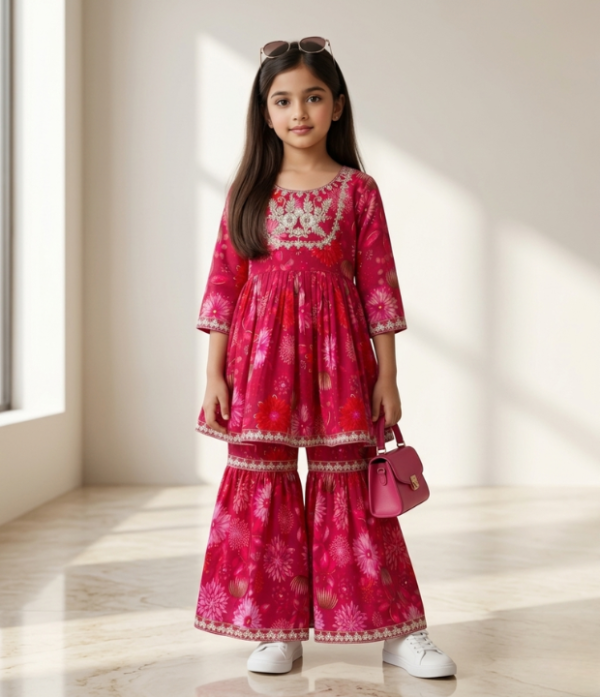Girls Floral Printed Gharara Set | Stylish Ethnic Wear Outfit for Girls