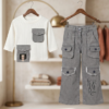 Girls Cargo Co-Ord Set | Stylish Ribbed Top & Wide Leg Cargo Pant Outfit for Girls