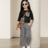 Girls Cargo Co-Ord Set | Stylish Ribbed Top & Wide Leg Cargo Pant Outfit for Girls
