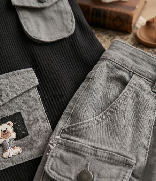 Girls Cargo Co-Ord Set | Stylish Ribbed Top & Wide Leg Cargo Pant Outfit for Girls