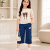 Girls Printed Top & Denim Cargo Capri Set | Stylish Girls Western Wear Outfit