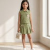 Girls Olive Green Top & Skirt Set | Stylish Sleeveless Kids Western Wear Outfit