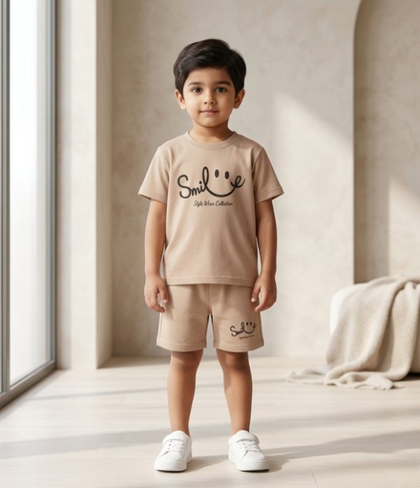 Boys Smile Print T-Shirt & Shorts Set | Stylish Kids Summer Wear 2 Piece Outfit