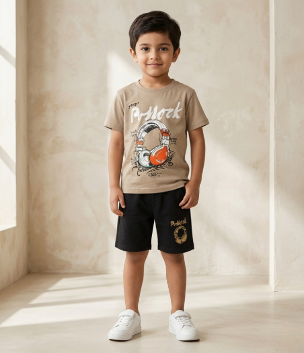 Boys Printed T-Shirt & Shorts Set | Trendy Kids Summer Casual Outfit
