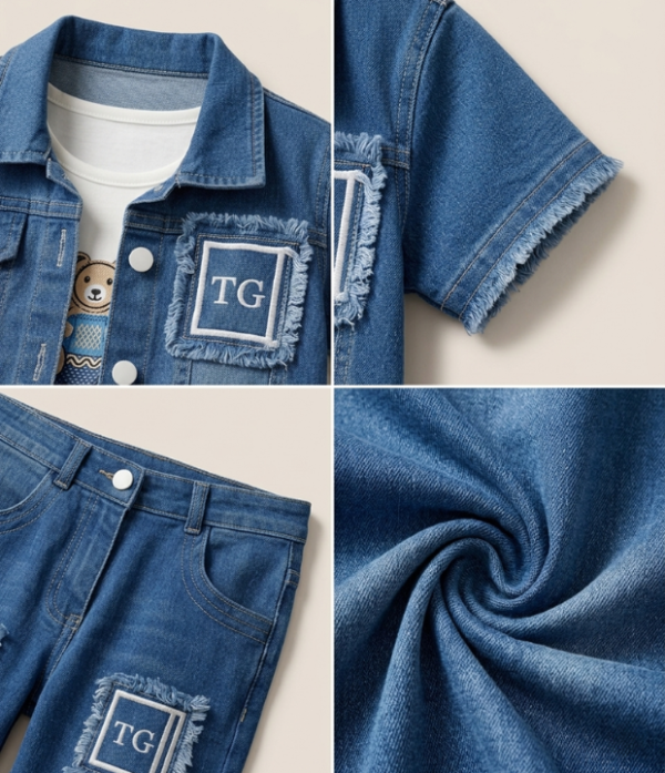 Girls Denim 3 Piece Set | Stylish Jacket, Top & Capri Pant Outfit for Girls