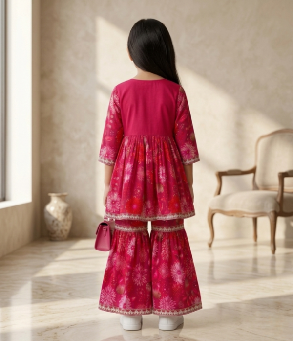 Girls Floral Printed Gharara Set | Stylish Ethnic Wear Outfit for Girls
