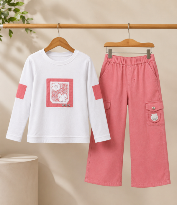 Girls Cargo Co-Ord Set | Stylish Top & Wide Leg Pant Set for Girls Casual Wear