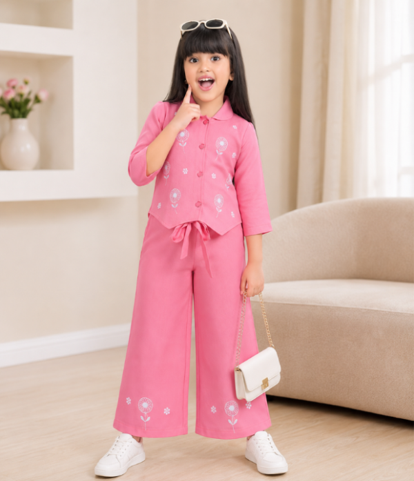 Girls Pink Co-Ord Set | Stylish Kids Top & Palazzo Pant Set for Casual and Party Wear