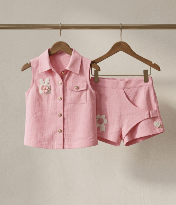 Girls Pink Top & Shorts Set | Stylish Sleeveless Kids Western Wear Outfit