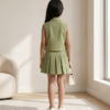 Girls Olive Green Top & Skirt Set | Stylish Sleeveless Kids Western Wear Outfit