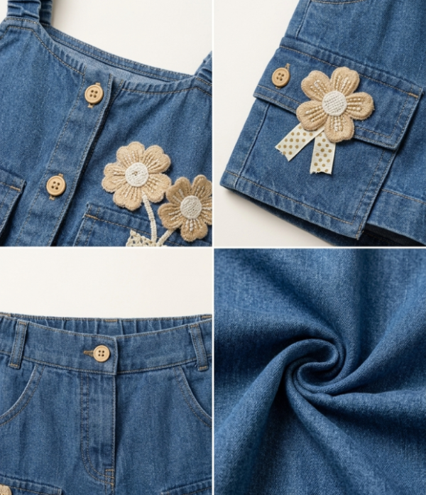 Girls Denim Top & Shorts Set | Stylish Sleeveless Kids Western Wear Outfit
