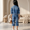 Girls Denim 3 Piece Set | Stylish Jacket, Top & Capri Pant Outfit for Girls