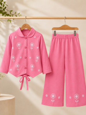 40 Girls Pink Co-Ord Set | Stylish Kids Top & Palazzo Pant Set for Casual and Party Wear