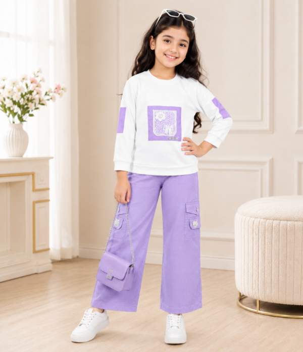 Girls Cargo Co-Ord Set | Stylish Top & Wide Leg Pant Set for Girls Casual Wear